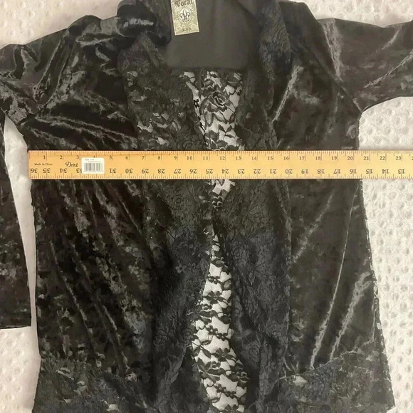 Vocal Black Velour Lace Open Cardigan Womens Size Medium - Picture 3 of 5